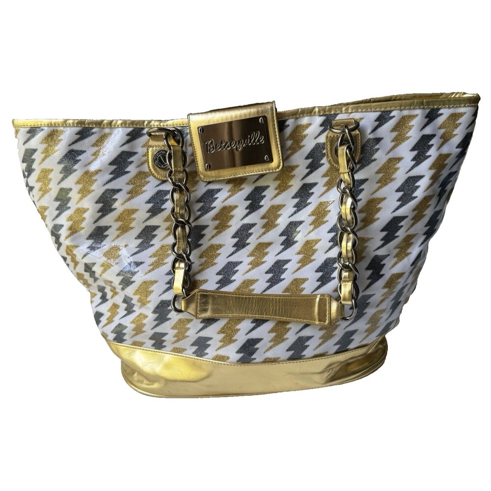 Vintage Betseyville by Betsy Johnson Lightning Bolt Gold-Silver Tote Bag Y2K